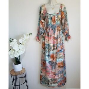 Greta Plattry for Teal Traina Vintage Printed Maxi Dress
